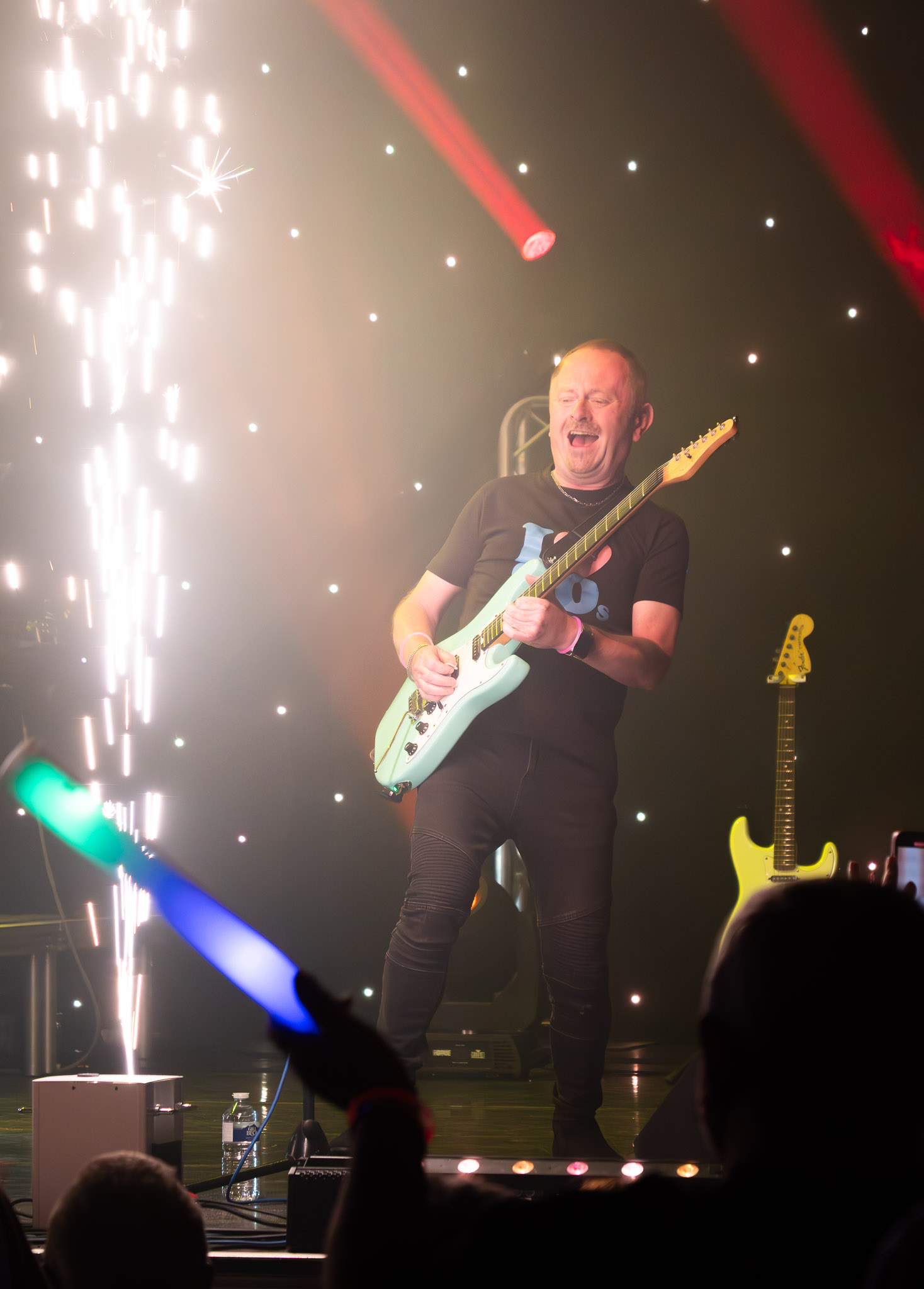 Karl from The Rubix Effect reacting to stage pyrotechnics at Middleton Arena