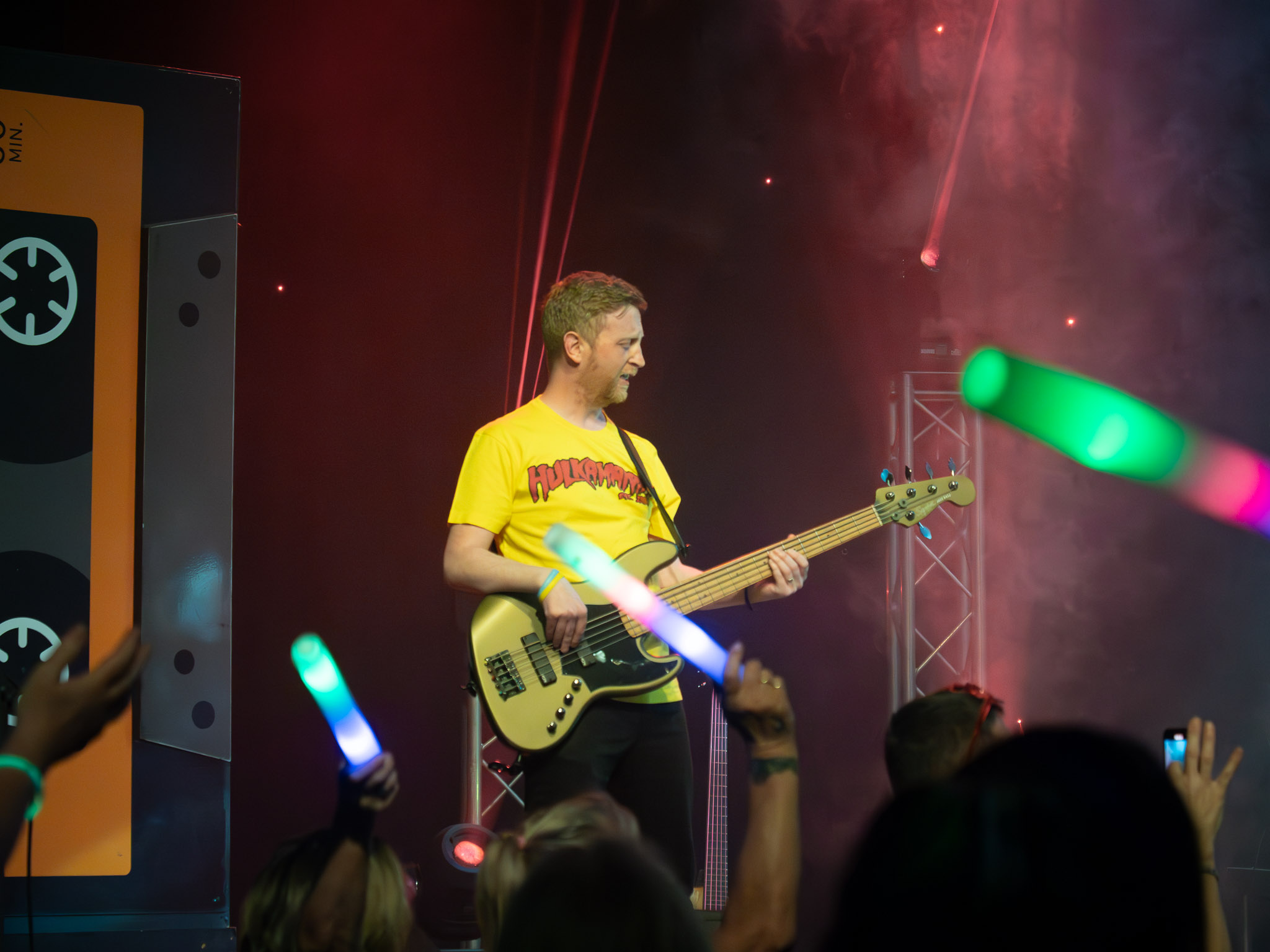 The Rubix Effect bass player locking into the groove onstage