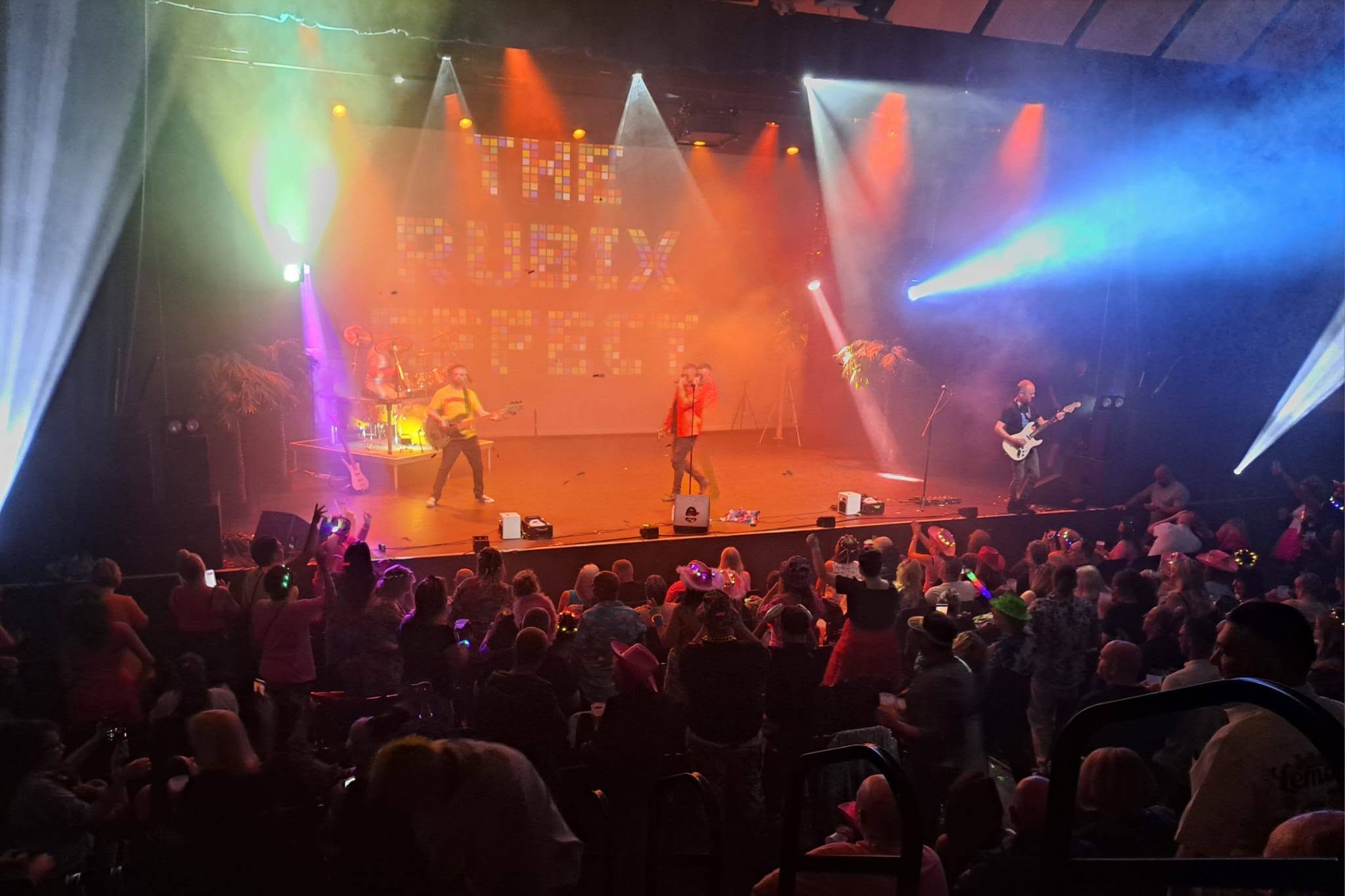 Atmospheric smoke and laser presentation at live music gig